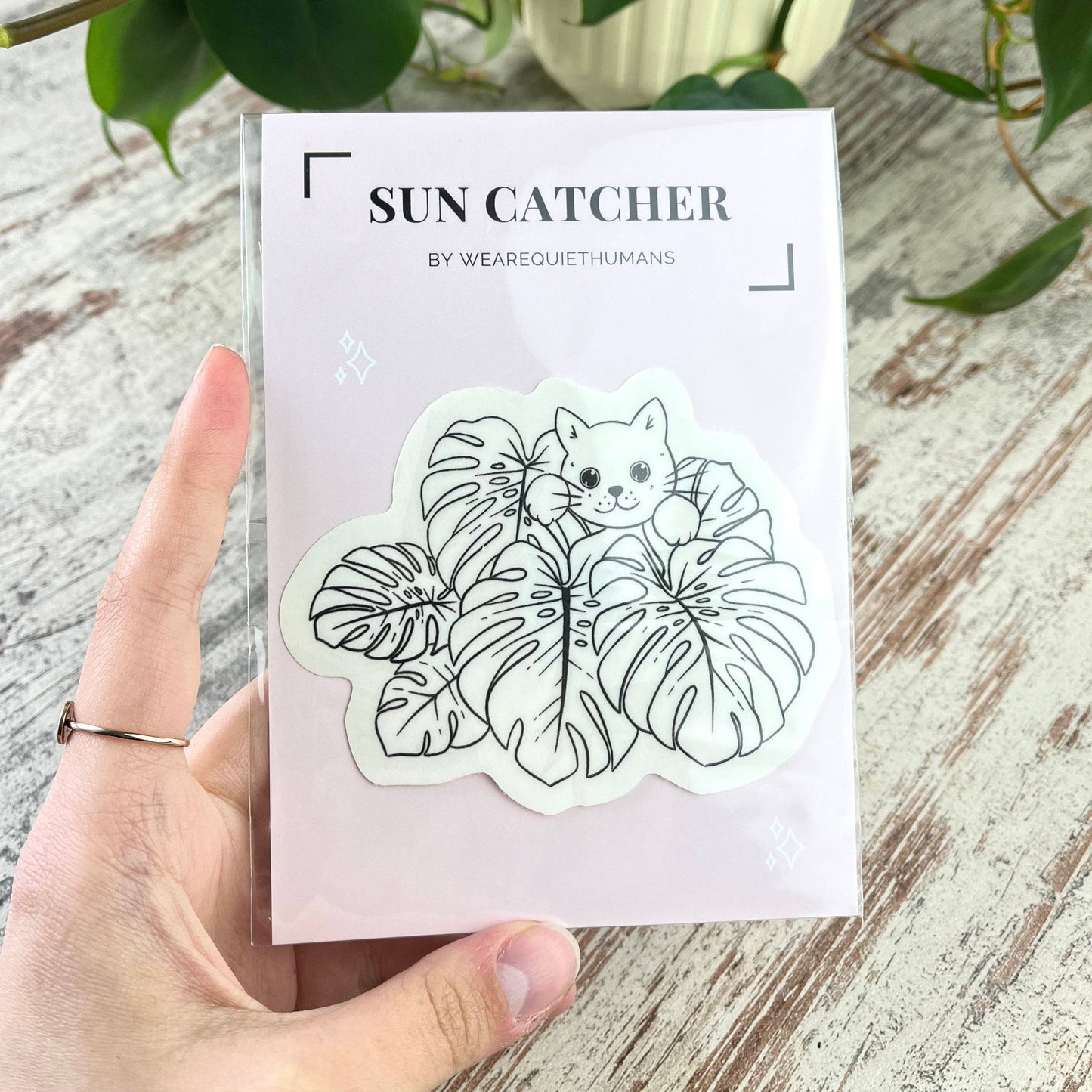 Suncatcher - Monstera deliciosa mit Katze