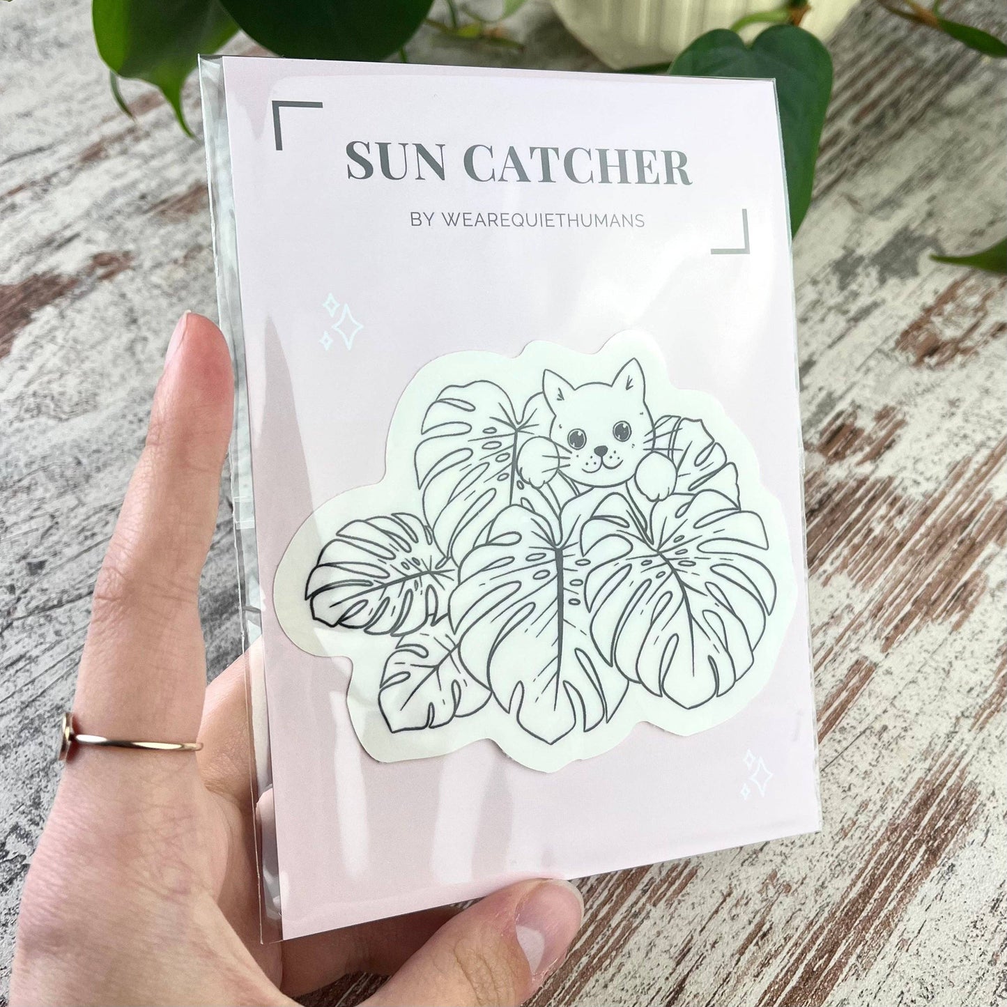 Suncatcher - Monstera deliciosa mit Katze