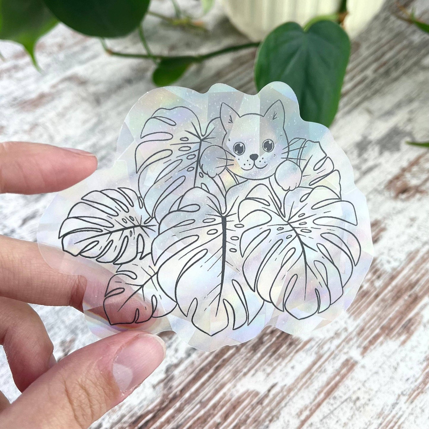 Suncatcher - Monstera deliciosa mit Katze