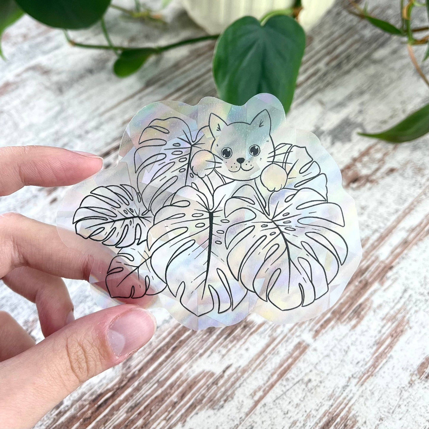 Suncatcher - Monstera deliciosa mit Katze